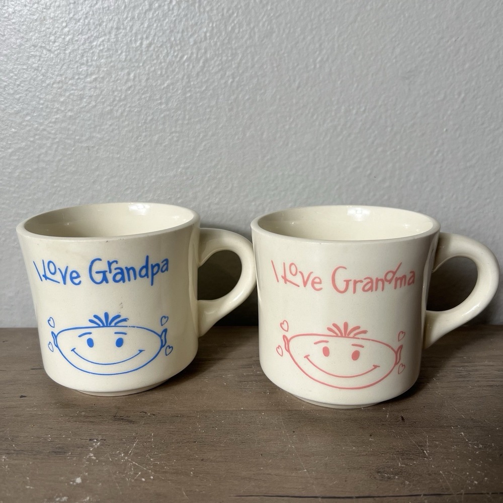 Vintage USA Ceramic Mugs‎ Set of 2 I Love Grandma Grandpa Coffee Cups